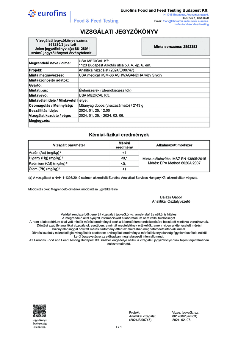 USA Ashwagandha® KSM66 kapszula glicinnel 60 db
