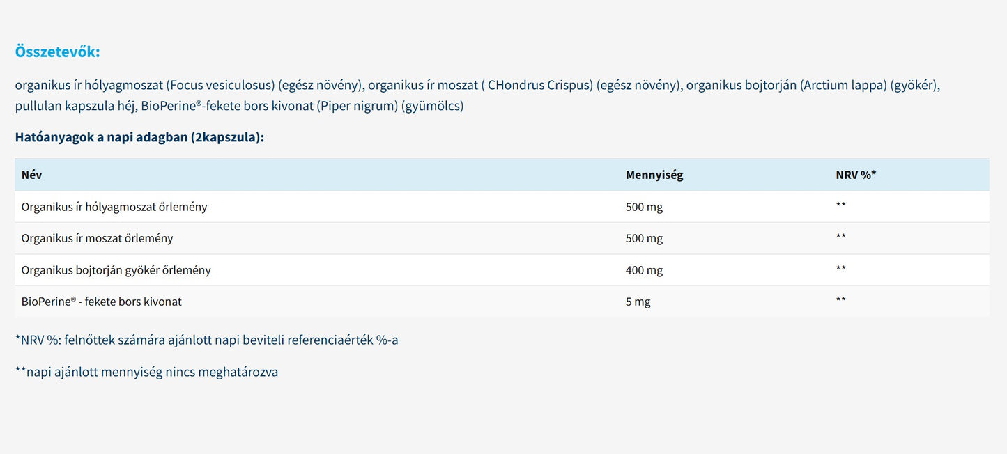 USA Organikus moszatok bojtorjángyökérrel és BioPerine®-nel 60 db
