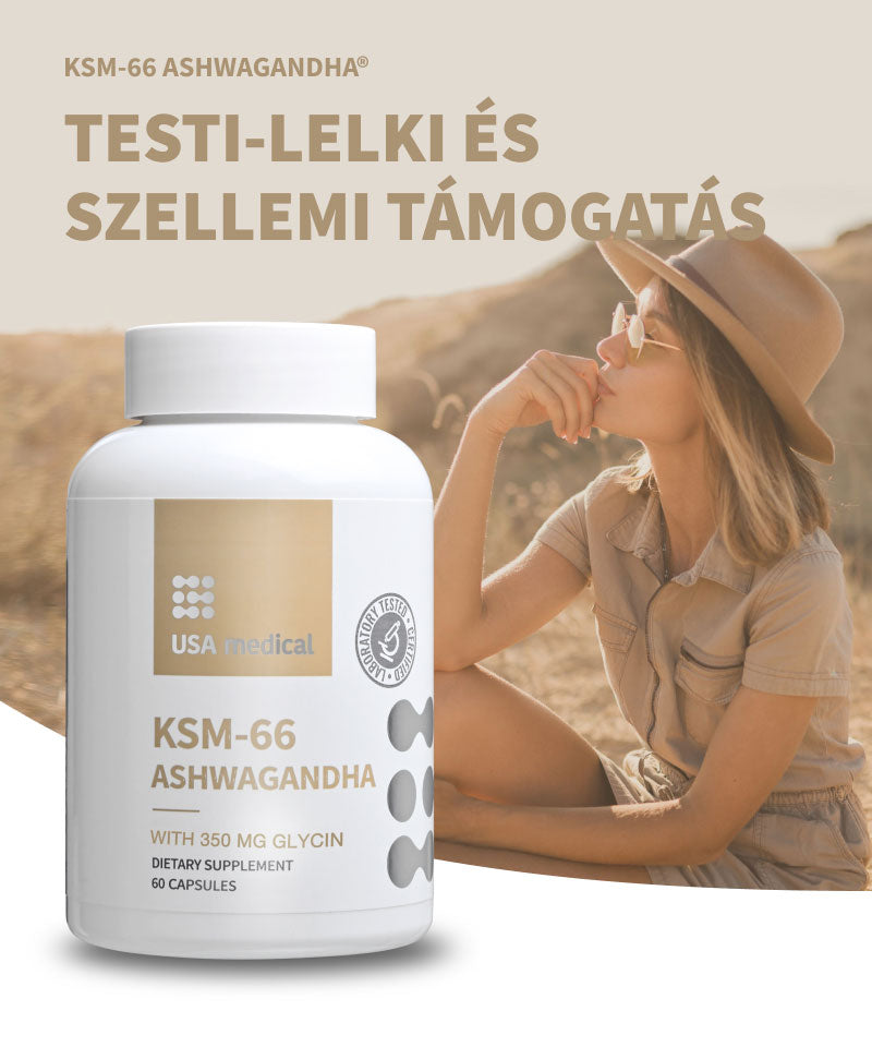 USA Ashwagandha® KSM66 kapszula glicinnel 60 db