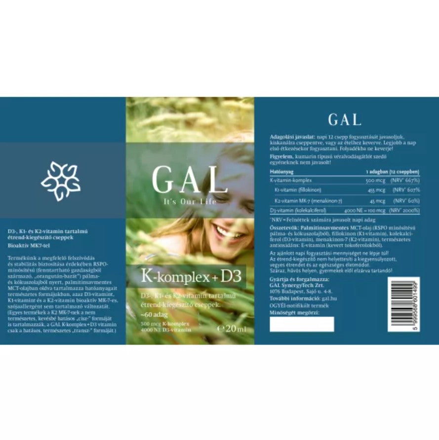 GAL D3 + K komplex csepp 60 adag | 4000 NE D3 + 500 mcg K-komplex